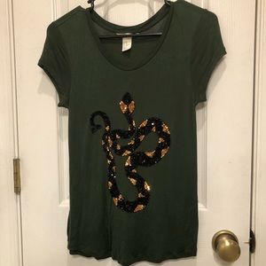 Army Green Snake Sequin Tee